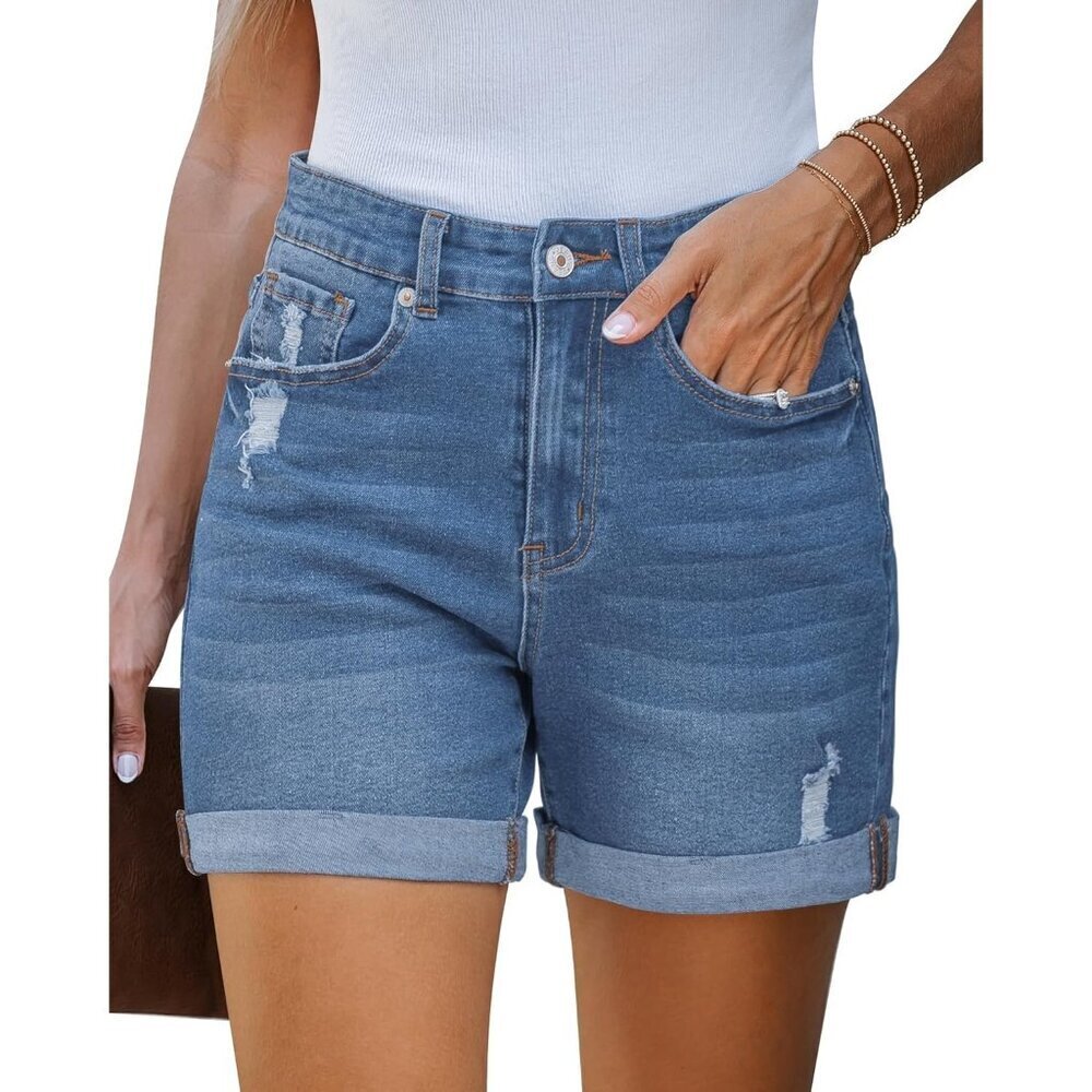 Women's Lapis Air Stretchy High Waisted Ripped Denim Trendy Cut Off Shorts